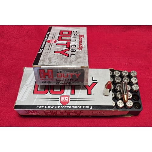 Hornady Critical Duty FBI 9mm Luger +P 135 Grain FlexLock - 100 Round Box