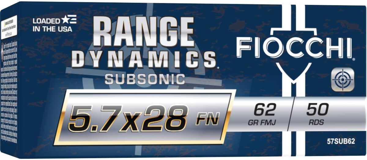 Fiocchi Range Dynamics 5.7x28mm Subsonic 62 Grain FMJ - 50 Rounds